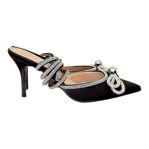New Hayixia Crystal Diamond Bow Stiletto Heels Black
